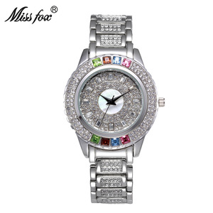 Vente directe d'usine de montres pour femmes haut de gamme, résistantes à l'eau, avec bracelet en acier et diamants colorés - Product Image 3