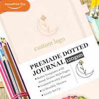 Cuaderno de Tapa Dura de Papel PU Estilo Remade, Diario con Páginas Punteadas, Plantillas de Diario Pre-Hechas, Encuadernado Cosido, 120 Hojas