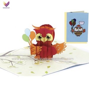 Carte de vœux hibou 3D faite à la main en papier artistique avec dorure métallique, vernissage mat, impression offset couleur personnalisée PAV pour événements spéciaux - Product Image 3