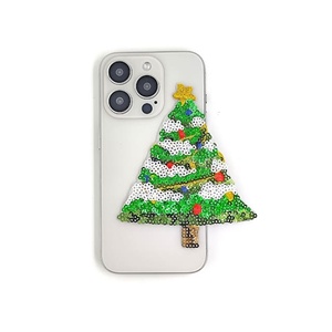 Vêtements saisonniers Décoration de bricolage Patch brodé en forme d'arbre de Noël avec paillettes Matériau en toile PVC - Product Image 3