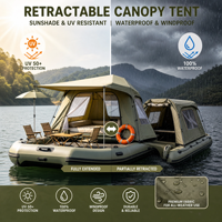 Bateau de pêche gonflable professionnel avec auvent rétractable, protection UV, plancher en Drop Stitch, bateau motorisé pour la pêche à la dérive et le camping, 2-6 personnes