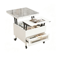 Table d'appoint multifonctionnelle convertible pour café et repas, mobile à roulettes, avec plateau relevable, tiroir de rangement en pierre, pour canapé et salon