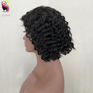 4x4 Short Bob Water Wave Brazilian Hair Lace Front Wig,Virgin Remy 100% Real Human Hair Wig,Short Water Wave Bob Wig