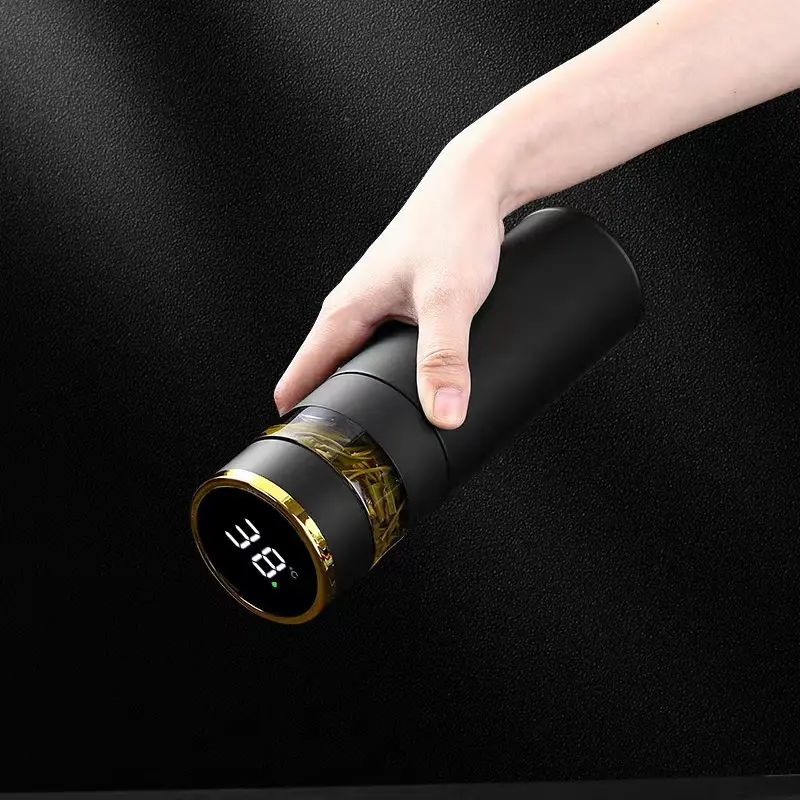 Garrafa de água de aço inoxidável com isolamento inteligente para cerveja de chá, garrafa de vácuo com temperatura LED com novo design