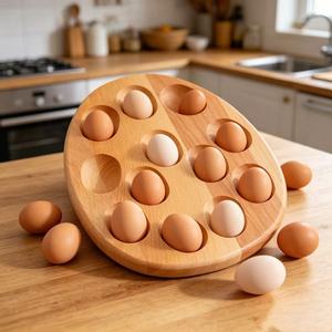 Wooden Egg Storage <b>Rack</b> 20 Holes Kitchen Egg Tray Display <b>Plate</b> For Hotel And Home Use - Product Image 2