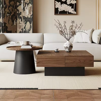 Table basse en bois au design rétro moderne avec rangement simple, style mi-ancien durable, petite table centrale haut de gamme créative