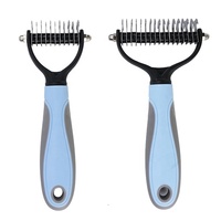 Peigne démêlant double face GorisPet pour animaux de compagnie, lames en acier inoxydable, poignée ergonomique antidérapante pour chiens, chats, petits animaux - Long