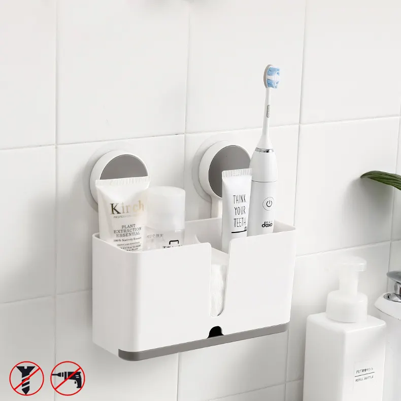 Drill-Free Removable Multifunctional Vacuum Plastic Suction Cup Toothbrush Holder Wall Mounted For Bathroom Accessories