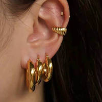 Boucles d'oreilles créoles minimalistes J&D en acier inoxydable plaqué or, grandes boucles anti-ternissement pour femmes