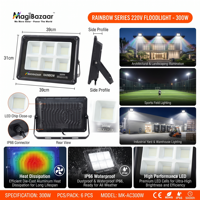 Nouveau style 2026 Projecteur LED 300W haute luminosité AC 220V avec puce SMD, corps en fer, indice IP65, 6000K-7000K, CRI80, angle de faisceau 120°
