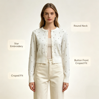 Cardigan en tricot blanc pour femme, personnalisé, OEM & ODM, haute qualité, à manches longues, orné de strass