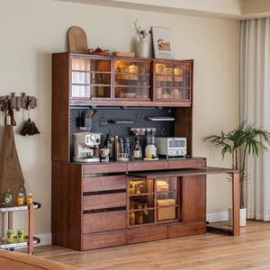 Aparador de madera maciza con gabinete de pared giratorio, juego de 2 piezas, muebles de comedor que ahorran espacio para apartamentos pequeños - Product Image 1