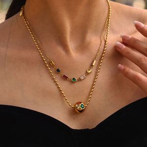 Collar con Colgante de Zirconia Geométrica Colorida, <span class=keywords><strong>Estilo</strong></span> Europeo y Americano, Tipo Ferris Wheel, de Acero Inoxidable para Mujer - Product Image 2