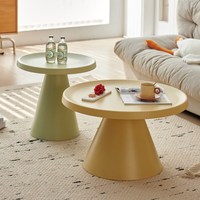 Ensemble de tables basses rondes modernes en métal style crème pour salon, idéal pour petits appartements, avec design Wabi-sabi épuré, mobilier de maison