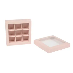 Custom 9PCS Chocolate Gift Box with Window, Pink Rigid Candy Box with Dividers for Party Favors - Product Image 2