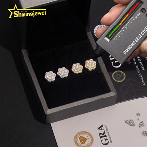 USA Lokale Voorraad Pass Diamond Tester Ronde Diamant 925 Zilver Cluster 9.2mm Iced Out VVS Moissanite Sieraden Hip Hop Stud Oorbellen - Product Image 2