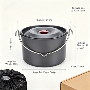 Outdoor Camping Aluminiumlegering Hangende kookgerei 1-2L Food Grade draagbare kookpot met netzak voor backpacken, picknickreizen - Product Image 2