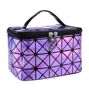 Large Capacity Travel 3D Laser Diamond Makeup Bag Waterproof Holographic PU Leather Cosmetic Storage Bag Case