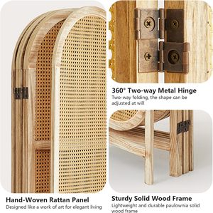 Paravent pliable multifonctionnel de style fusion moderne, à 4 volets, avec surface en <span class=keywords><strong>bois</strong></span> et design en rotin naturel - Product Image 6