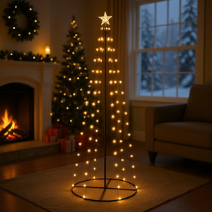 Christmas Cone <b>Tree</b> 100 Warm White LEDs 2x6 Ft Modern Holiday <b>Lighting</b> Home Decoration - Product Image 2