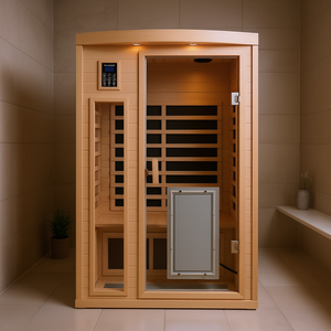 Salle de sauna infrarouge lointain en hemlock pour deux personnes avec porte avant à faible EMF et panneau de commande informatique - Product Image 2