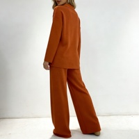 Ensemble de survêtement en tricot mélange de laine effet cachemire pour femme, pull à col polo et pantalon large, tenue décontractée d'hiver en 2 pièces