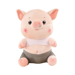 Peluche cochon assis JM mignon, jouet en peluche doux et habillé, jouet créatif cochon rose en peluche - Product Image 1