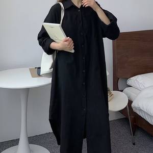 2025 Vintage surdimensionné Midi <span class=keywords><strong>Robe</strong></span> femmes coton lin printemps été décontracté coréen vêtements longue chemise blanche <span class=keywords><strong>Robe</strong></span> - Product Image 3