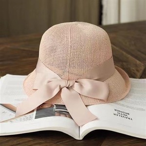 Casual Versatile Straw Hat Bow <b>Sunscreen</b> Fisherman Hat Small Brim Bucket Hat - Product Image 4