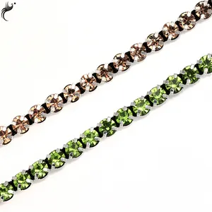 Hot bán long lanh Pha Lê Bạc Claw Rhinestone chuỗi cho phụ kiện may mặc