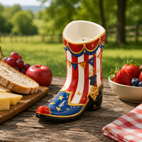 Salière et poivrière en céramique en forme de botte de style cirque, à rayures rouges et bleues patriotiques, pour la décoration de table à la maison, cadeau