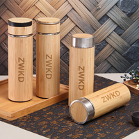 Ücretsiz Sıfır Atık Hedefi Doğal Bambu Kabuklu 300ml 450ml 500ml Çift Cidarlı Paslanmaz Çelik Vakumlu Yalıtımlı Çevre Dostu Şişe