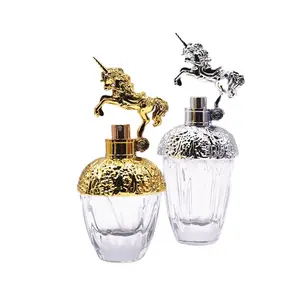 Kustom parfum kaca emas semprot botol parfum mewah kemasan dengan botol unicorn emas pada botol parfum kosong
