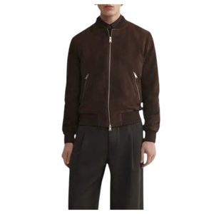 <b>Men</b> Luxury Chocolate Brown Sheepskin <b>Suede</b> Bomber <b>Jacket</b> | Premium Real Shearling Lining | Winter Leather <b>Jacket</b> - Product Image 1