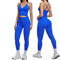 Set Yoga Solid Seamless Custom Logo, Pakaian Fitness Cantik dengan Desain Punggung Terbuka, Elastis Tinggi untuk Lari dan Olahraga, Set 2-Piece Wanita