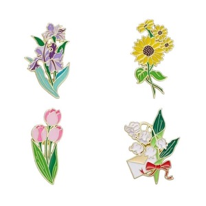 Épingles en émail en gros, tournesols et <span class=keywords><strong>iris</strong></span>, bouquet personnalisé, épingles pour sac, vêtements, revers, badge, bijoux végétaux, cadeau pour amoureuse, petite amie - Product Image 1