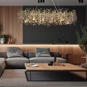 Lampu gantung desain dekoratif emas mewah lampu gantung kamar tidur Villa 1500Mm 1800Mm lampu gantung Led Linear
