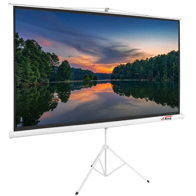 120 Inch 16:9/4:3 Portable Floor Tripod Stand Projector Screen Manual Pull Up Automatic locking projection screen Customization