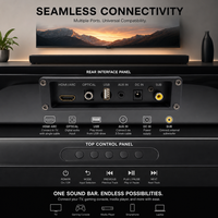 Barre de son 2.1 canaux 160W avec caisson de basses passif de 5,5 pouces, 5 haut-parleurs, basses profondes, système audio TV, ARC, optique, USB, AUX, télécommande