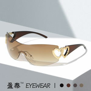 Y2K Heart <b>Frameless</b> Sunglasses UV400 Women's Fashion Sunshades Class 2 Plastic Metal <b>Frame</b> PC Lens - Product Image 1