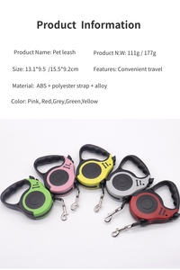 Laisse de <span class=keywords><strong>chien</strong></span> rétractable en alliage et polyester - Durable 3M/5M Réglable Rayée Charmante Laisse de dressage mains libres - Product Image 2