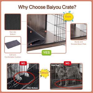 Baiyou lüks ahşap çift kapı köpek sandık yastık çevre dostu dayanıklı plastik tepsi dahil tüm boyutları için kapalı kullanım köpekler - Product Image 6