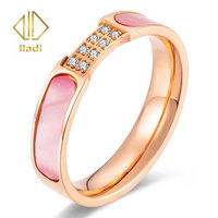 Anel de inposição rosa em aço inoxidável, anel feminino ouro rosa, inposição diamante elegante