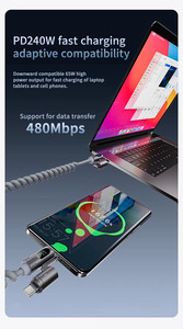 Cable de Carga Rápida Retráctil 4 en 1 de Aleación de Zinc con Pantalla de Potencia de 240W para Huawei, <span class=keywords><strong>Apple</strong></span>, Laptop y Teléfono Móvil - Product Image 2