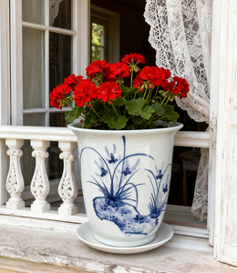 <span class=keywords><strong>Pot</strong></span> de fleur en céramique à motif d'orchidées bleues et blanches, jardinière en porcelaine avec soucoupe pour la décoration intérieure <span class=keywords><strong>Pot</strong></span> de bonsaï en céramique bleue et blanche - Product Image 2