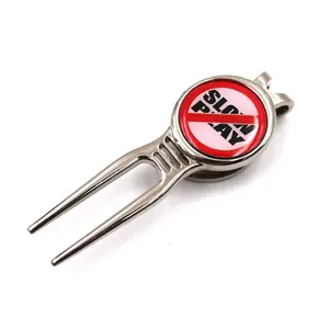 Promotional Gifts Plating Silver Color Custom Logo Metal Zinc Alloy Golf Divot Repair Tool In High Quality