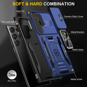 Armure métal anneau support étui de téléphone robuste pour Samsung Galaxy S 23 24 Ultra FLIP 5 fois 5 Fold4 avec couvercle coulissant pour objectif de caméra - Product Image 6