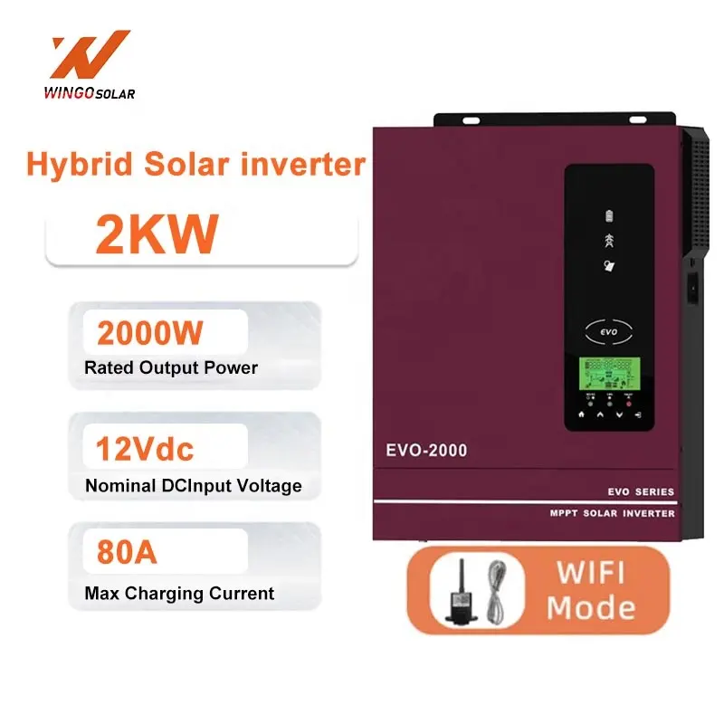 Inversor Wingo Solar Híbrido com Controlador MPPT embutido 2kw 3kw 4kw 5kw 6kw Off Grid Inversor com Bateria de Lítio 24V 48V