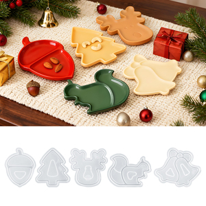 Moules en silicone pour résine de Noël DM1305, forme de renne, d'écureuil, de sapin, de cône, de <span class=keywords><strong>cloche</strong></span>, plateau en plâtre, kit de moules en résine époxy, décoration artistique - Product Image 3