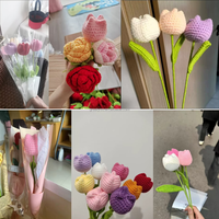 Bunga Tulip Rajut Kecil Aplikasi Hiasan Buatan Tangan Kit Rajut Crochet Bunga Rajut Mewah